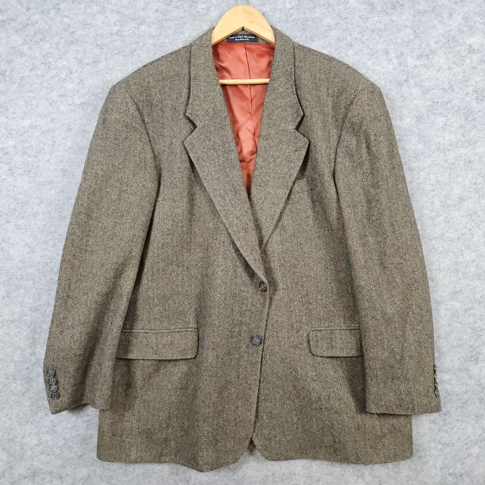 Ron Chereskin Men's Blazer Brown Herringbone Size 44R Camel Hair Blend‎ FLAWS